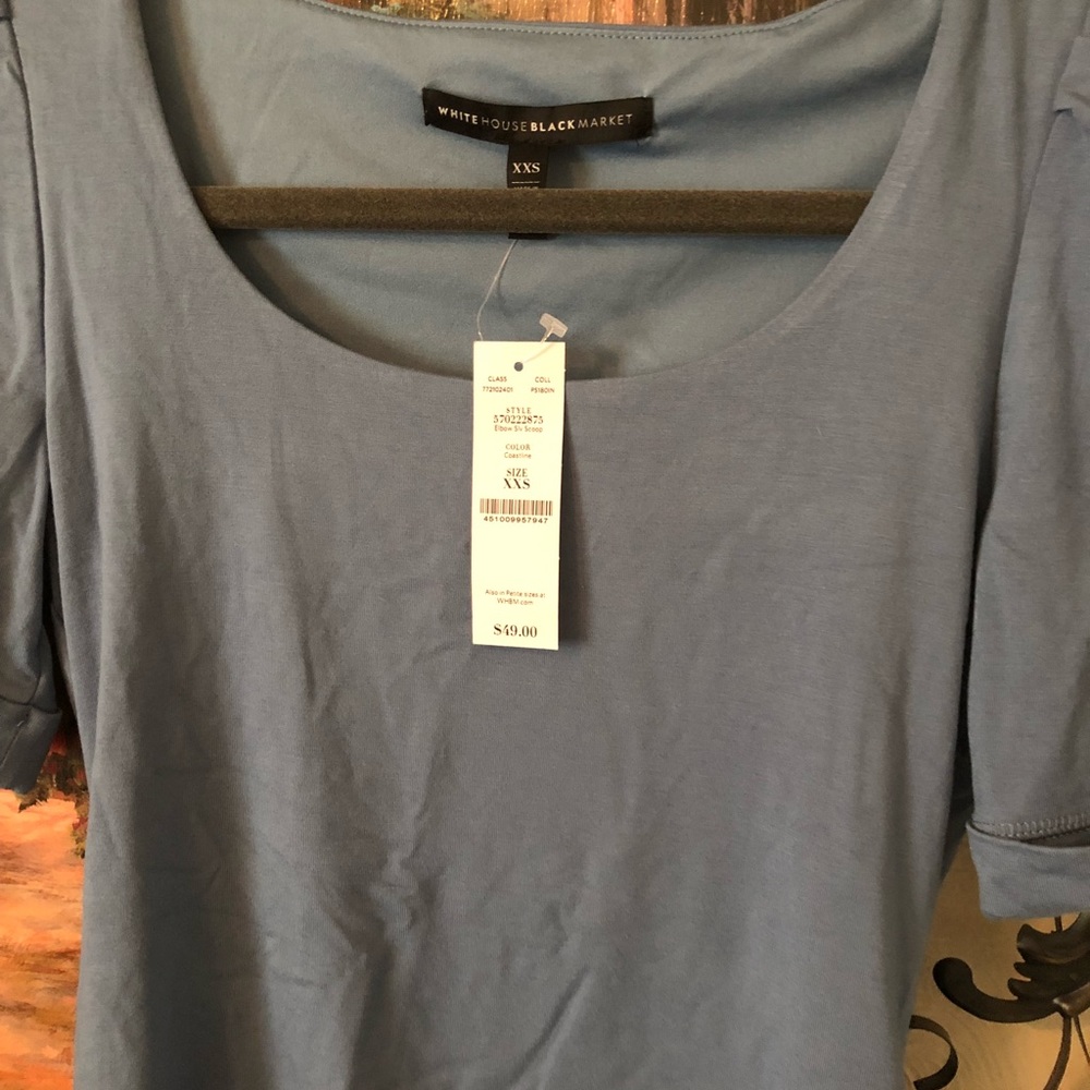 WHBM blue pleat shoulder top xxs NWT